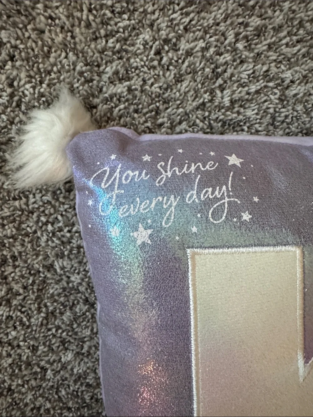 Justice Iridescent Purple Pillow with Cream 'K' Accent